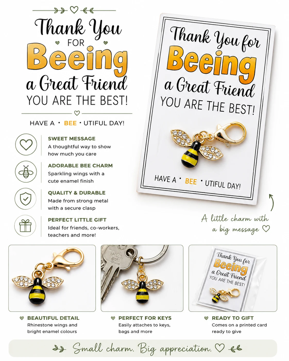 Thank You for Beeing a Great Friend Bee Charm Gift