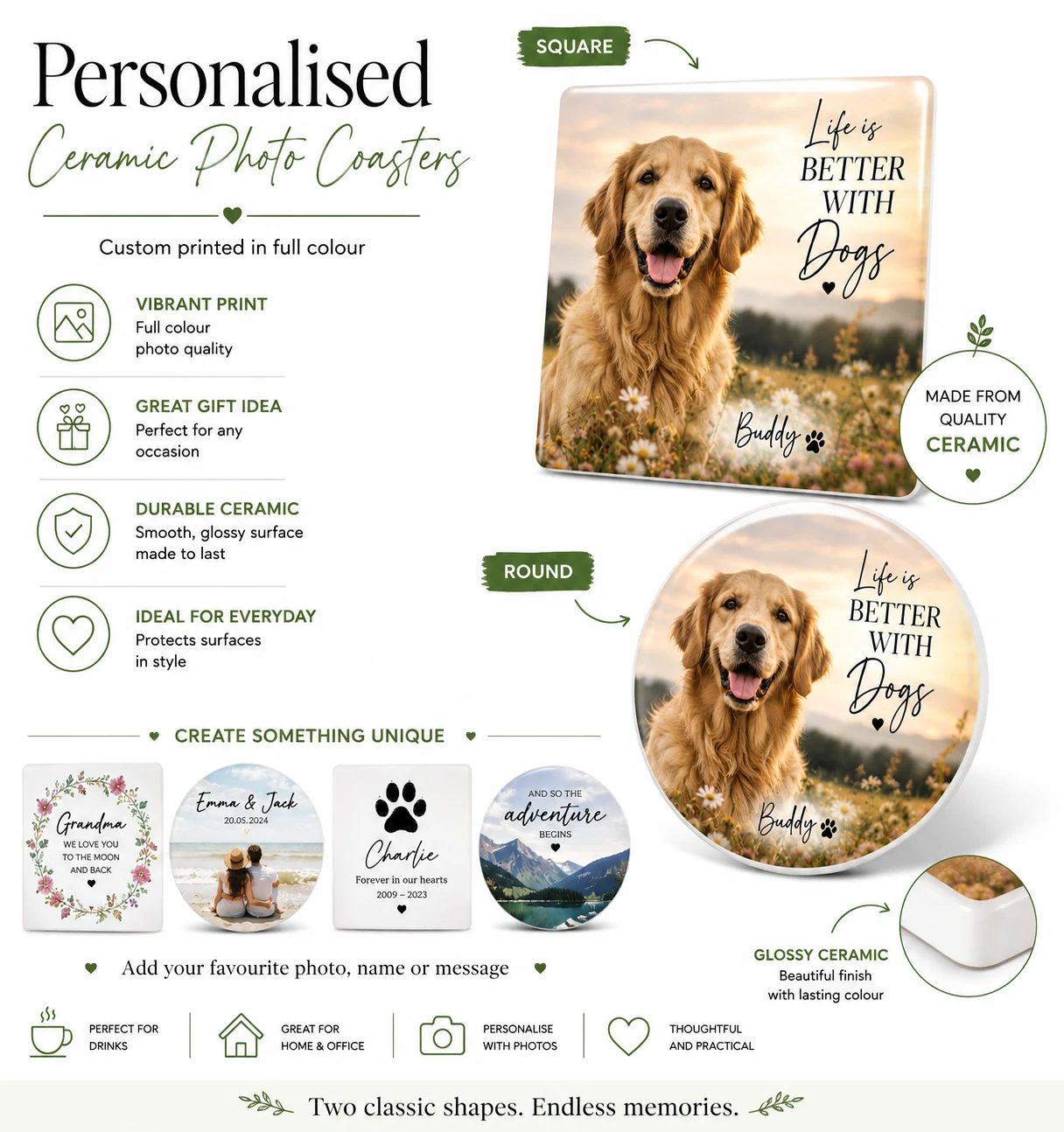 Personalised Ceramic Photo Coaster – Square or Round